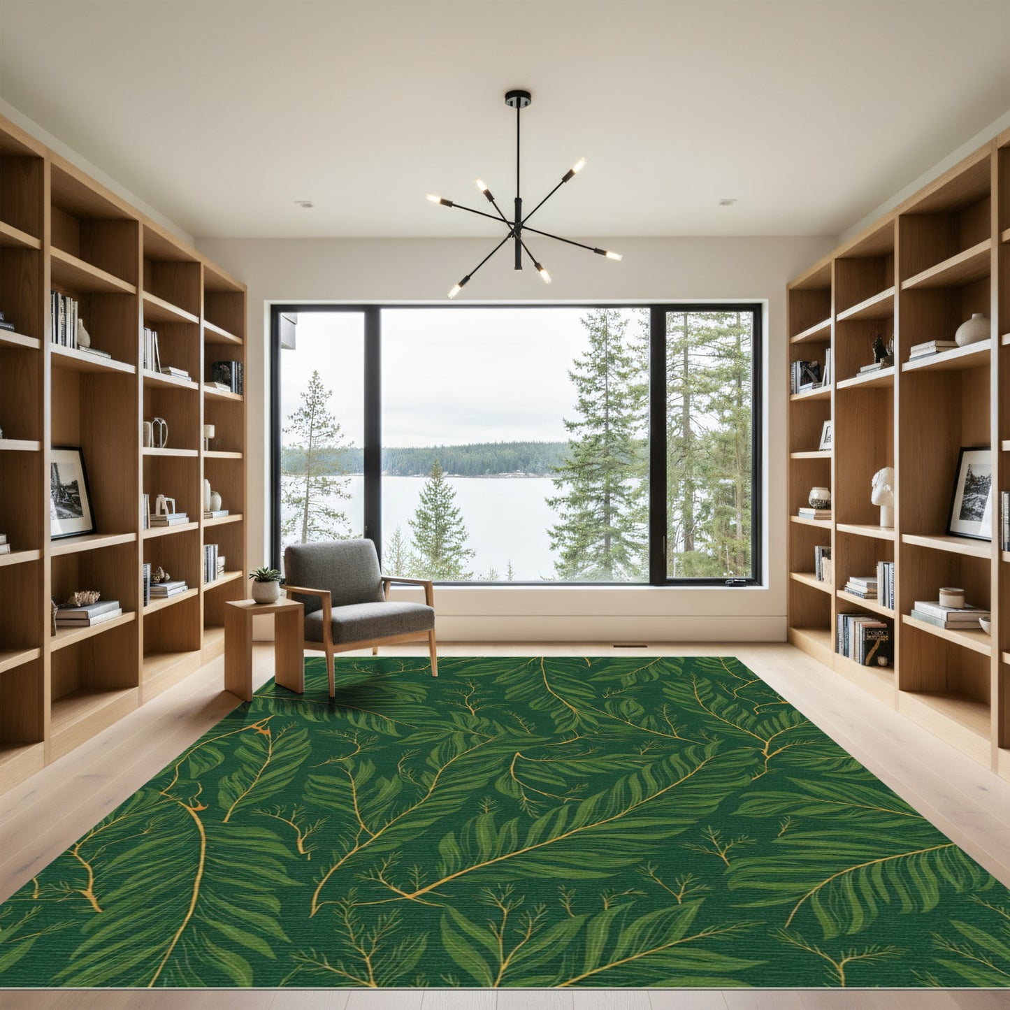 Emerald Green Leafy Branch Arrangement Rug