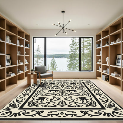 Natural Black Bear Foliage Vine Rug