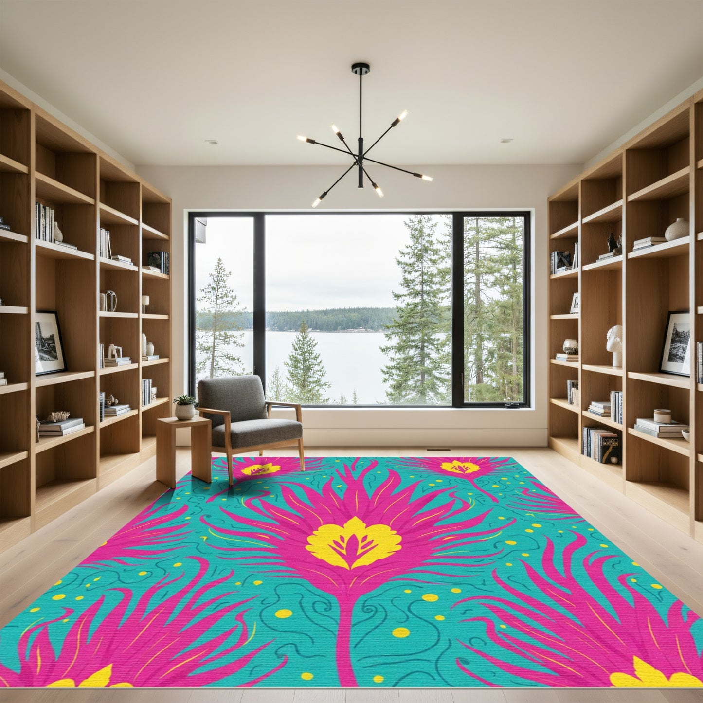 Vibrant Pink Yellow Floral Swirl Rug