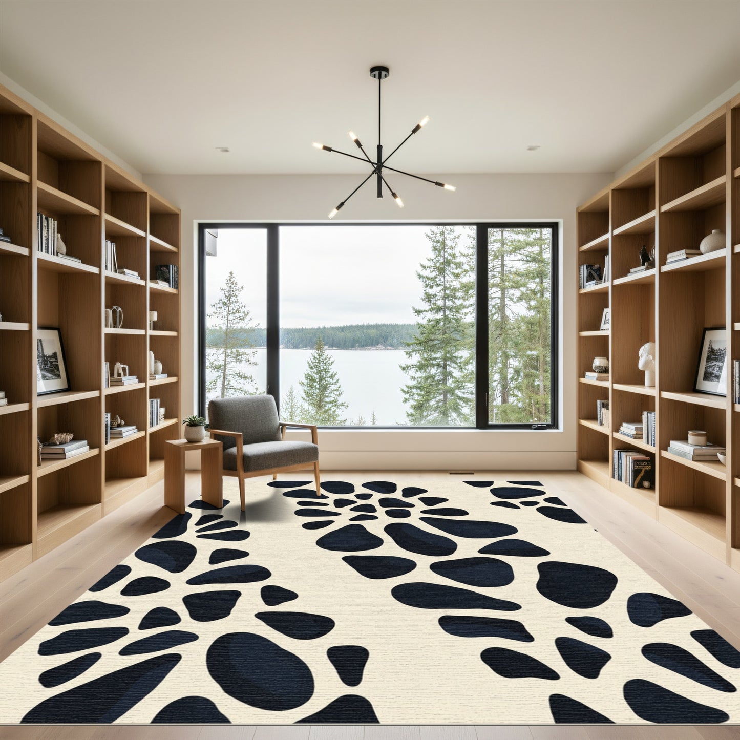 Dark Blobs Organic Cream Abstract Rug