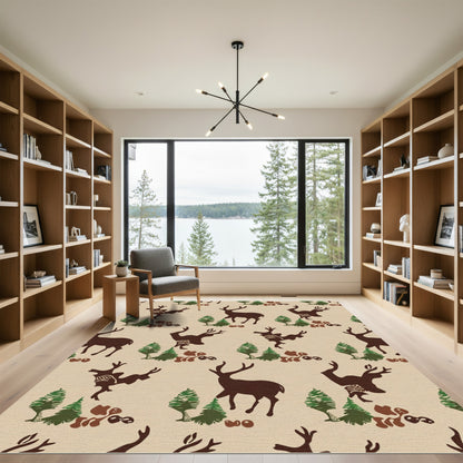 Woodland Deer And Forest Silhouette Pattern Rug