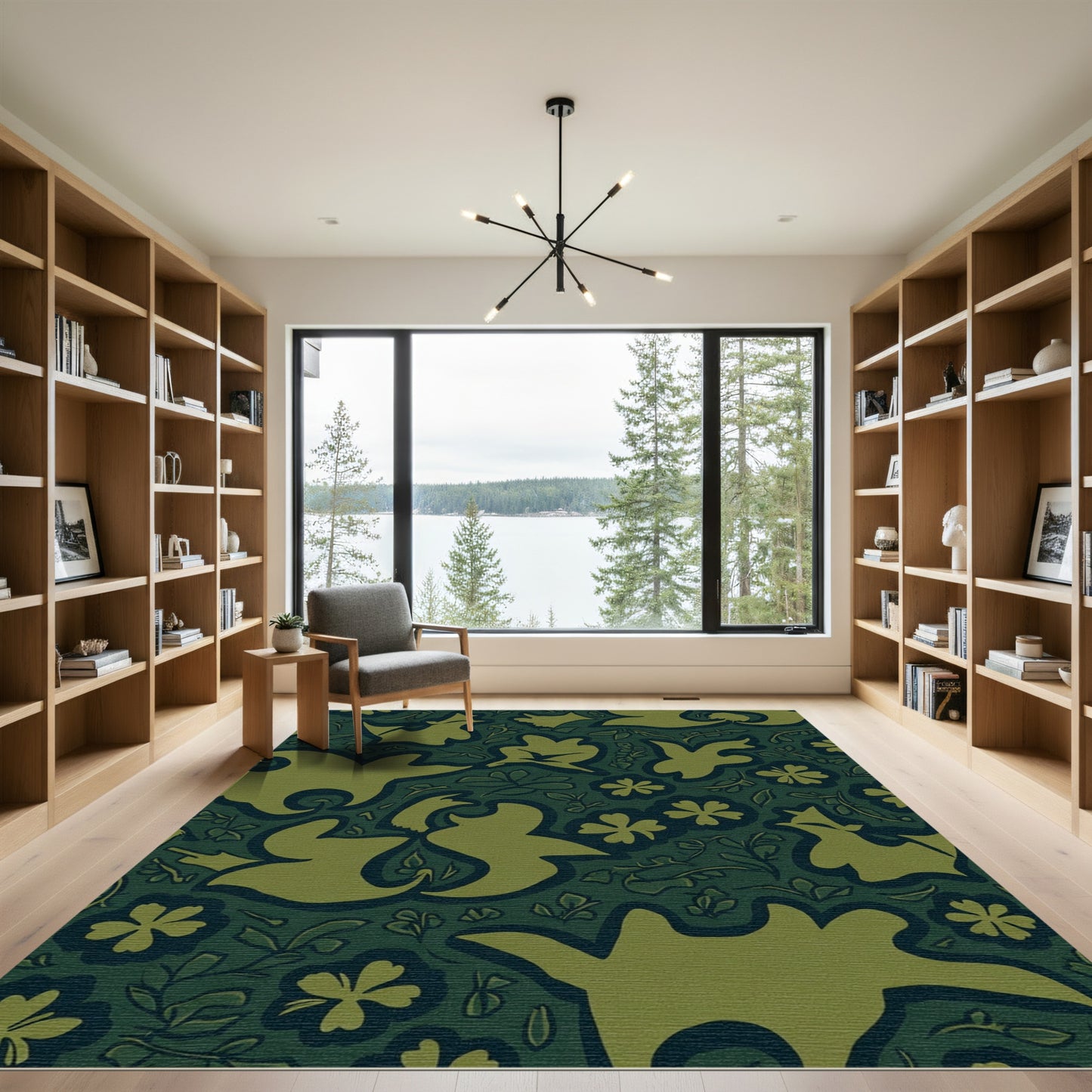 Whimsical Green Bird Floral Garden Rug