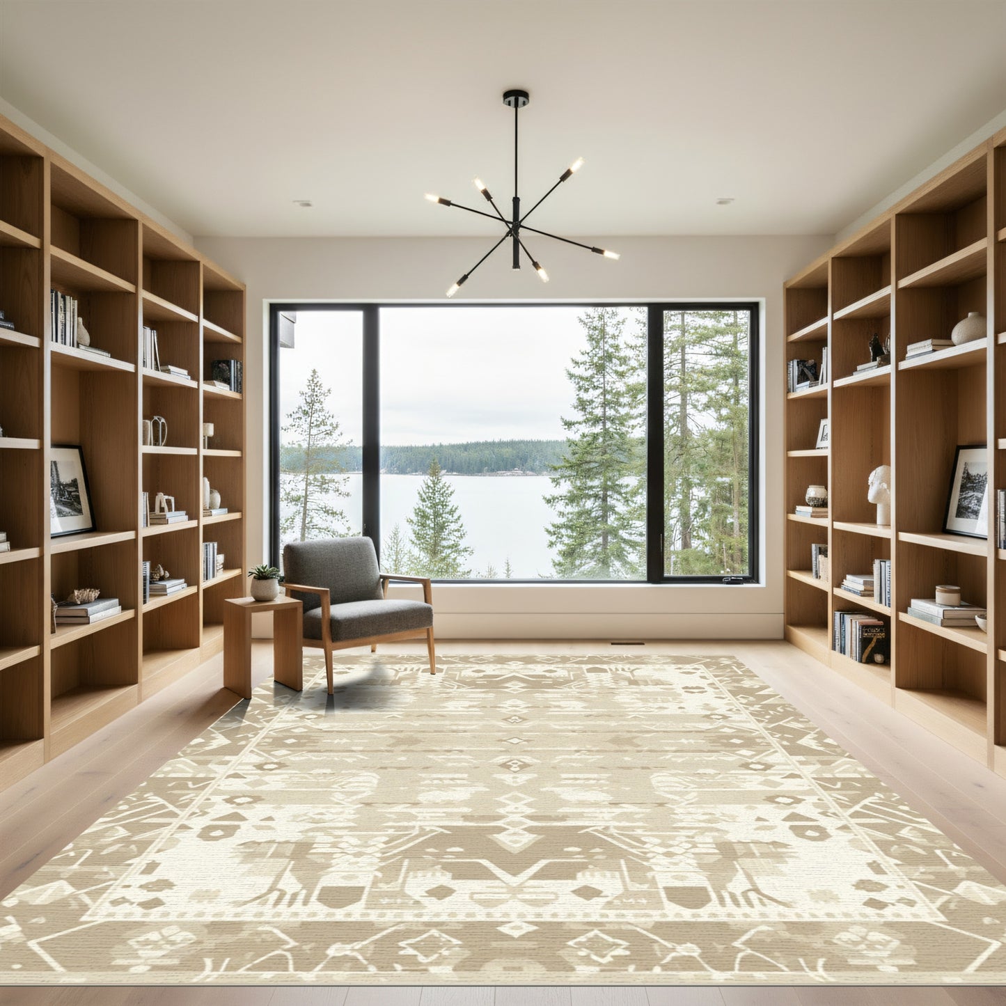 Striped Geometric Cream Tan Medallion Rug