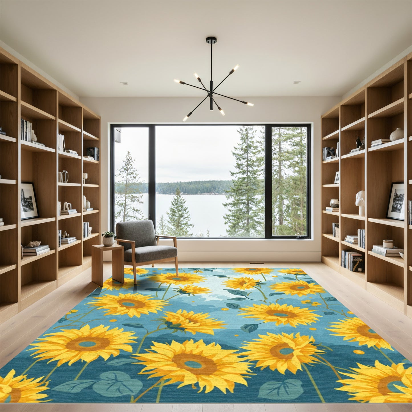 Yellow Sunflower Garden On Blue Sky Rug