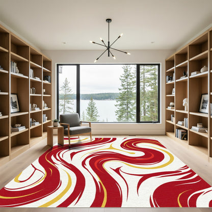 Crimson Gold Swirl Abstract Texture Rug