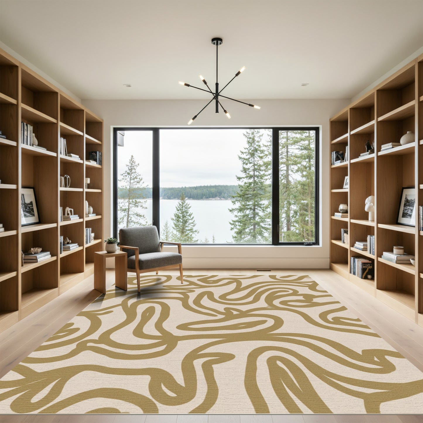 Warm Gold Abstract Swirls Rug