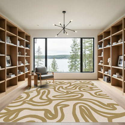 Warm Gold Abstract Swirls Rug