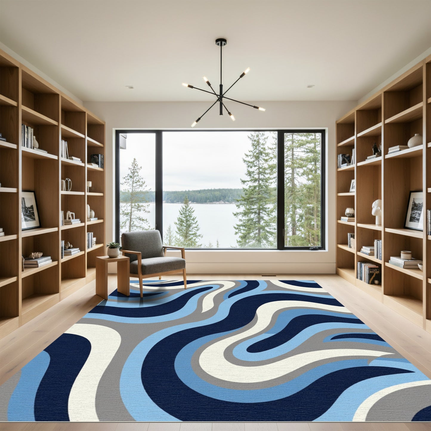 Navy Blue Abstract Swirl Rug