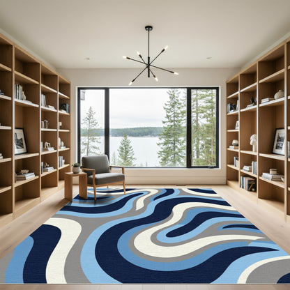 Navy Blue Abstract Swirl Rug