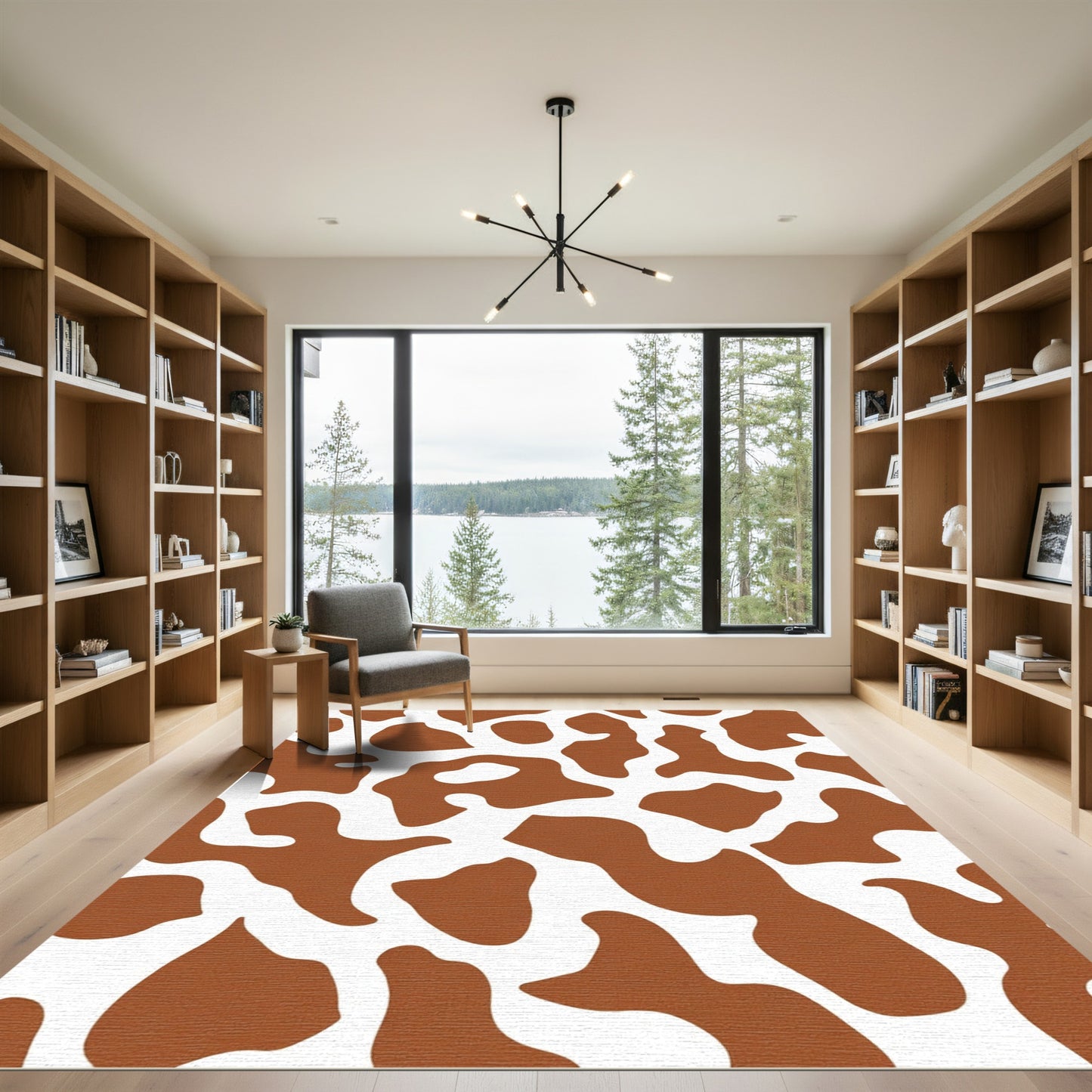 Brown White Blob Abstract Rug