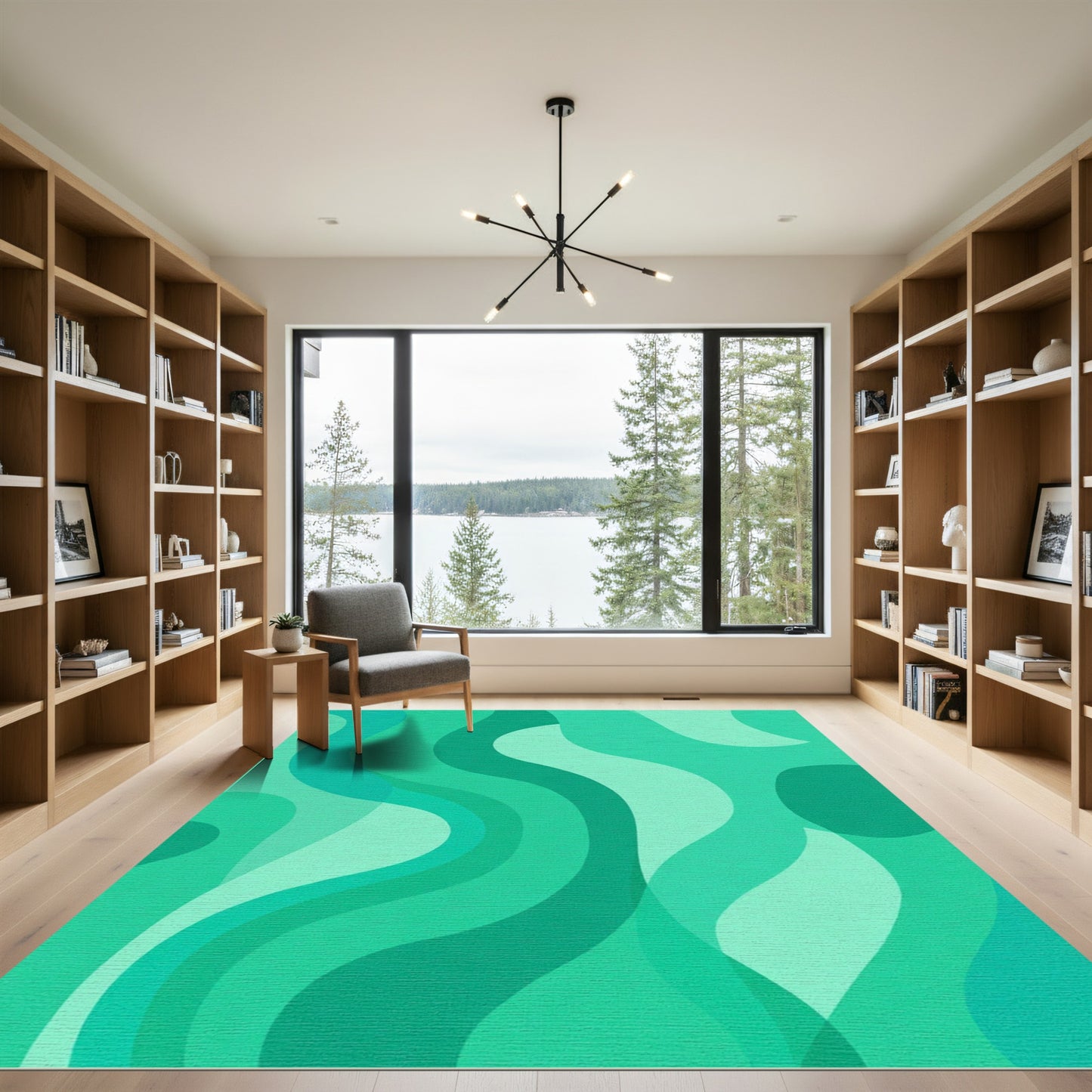 Teal Abstract Flowing Curves Rug