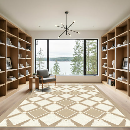 Neutral Beige Diamond Art Deco Rug