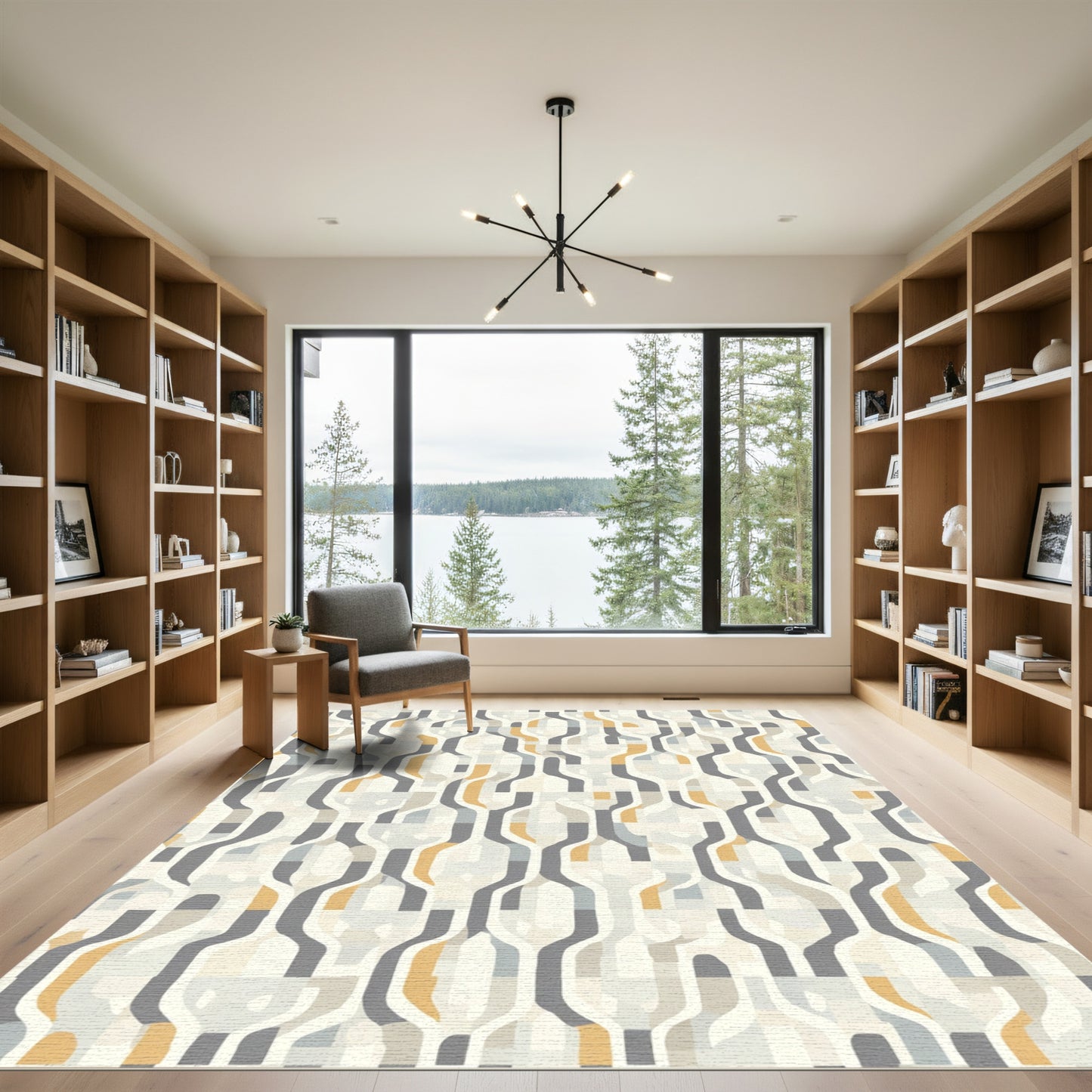 Geometric Abstract Amber and Grey Arrangement Rug