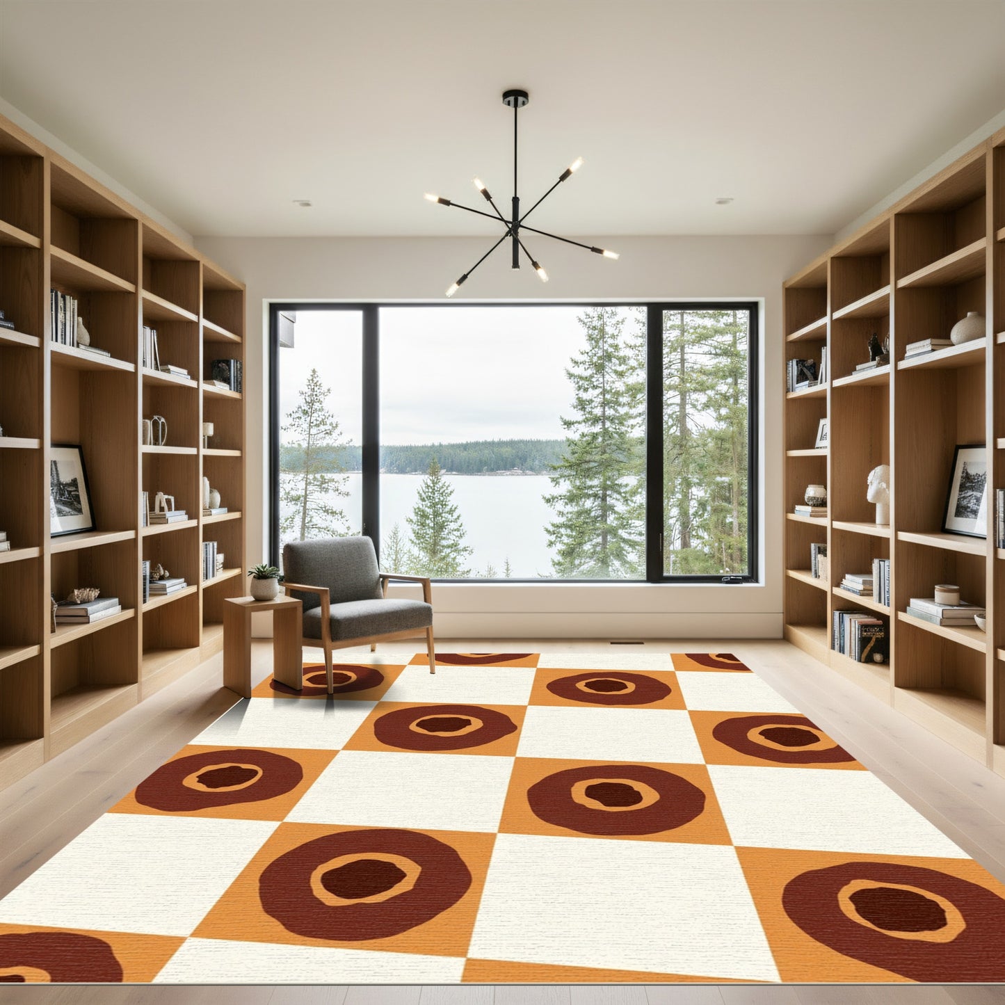 Checkerboard Brown Round Alternating Rug