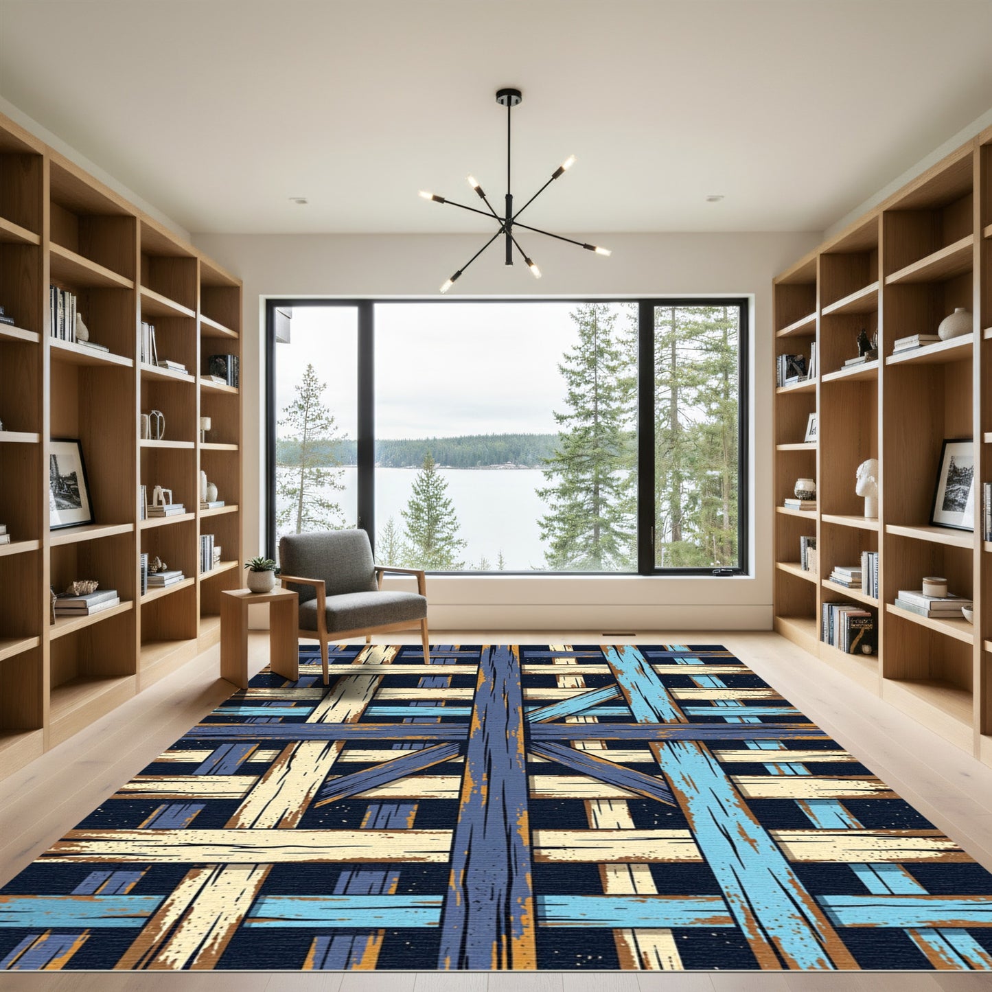 Rustic Wood Plank Interwoven Layers Rug