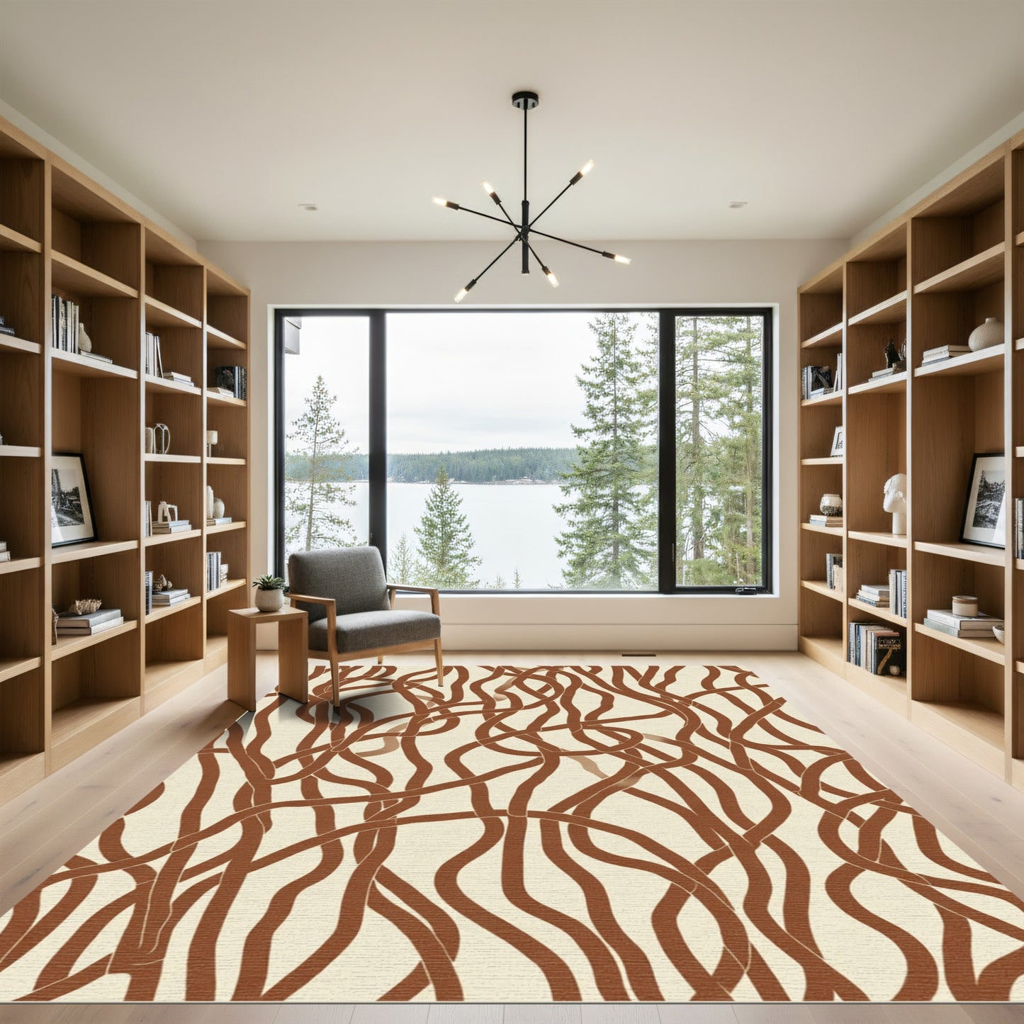 Abstract Brown Wavy Lines Rug