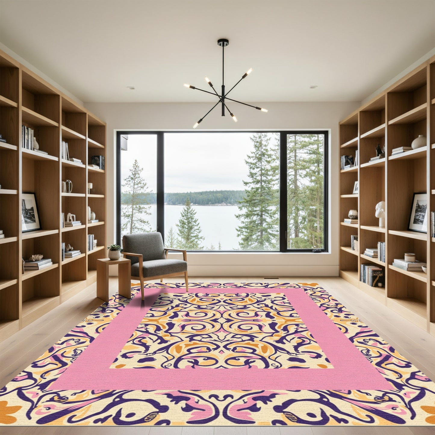 Bold Floral Pink Gold And Navy Rug