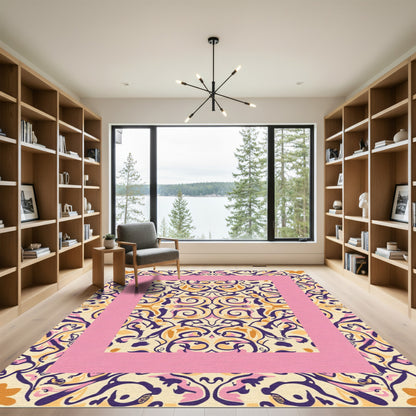 Bold Floral Pink Gold And Navy Rug