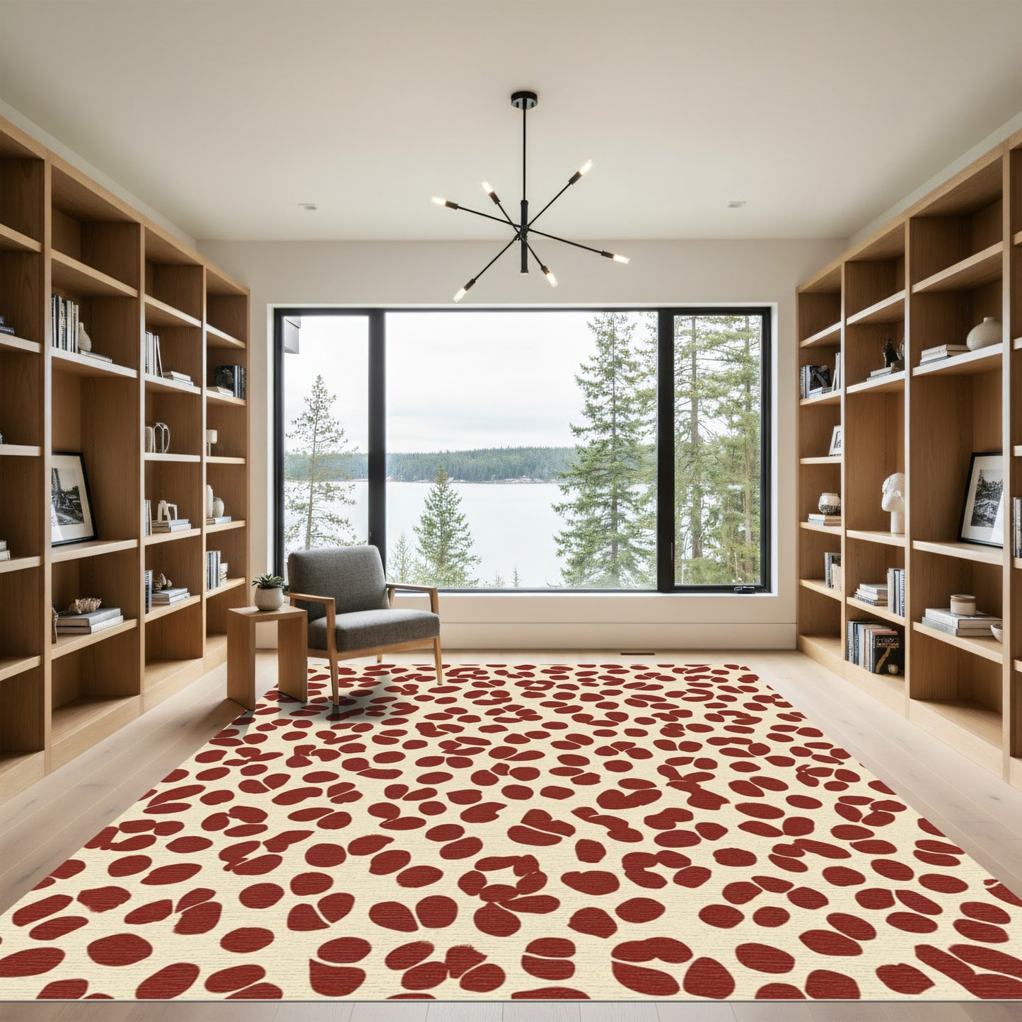 Crimson Spotted Abstract Forms Rug
