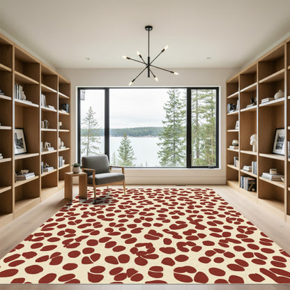 Crimson Spotted Abstract Forms Rug