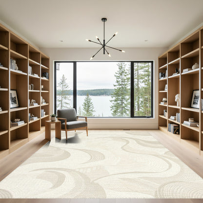Cream Abstract Wave Swirl Rug