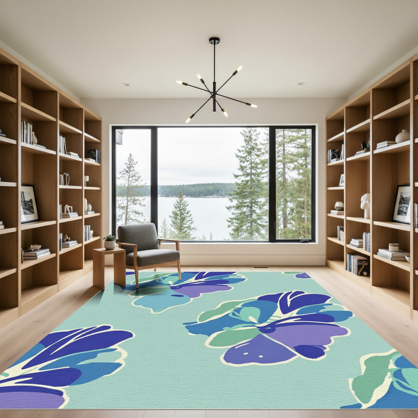 Bold Blue Purple Abstract Floral Rug