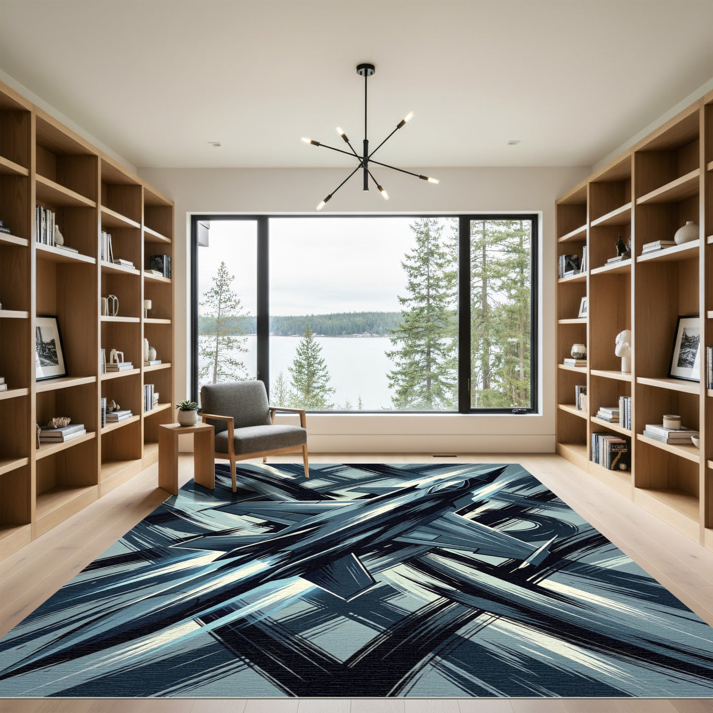 Bold Blue Jet Abstract Brush Strokes Rug