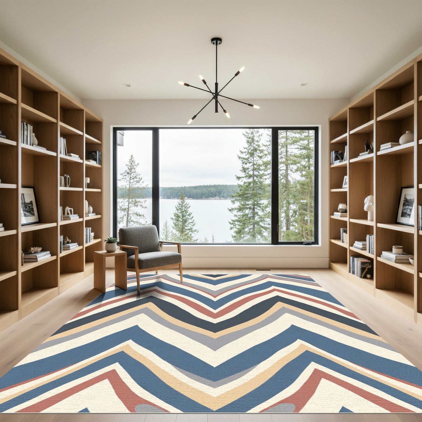 Navy Teal Tan Terracotta Chevron Stripes Rug