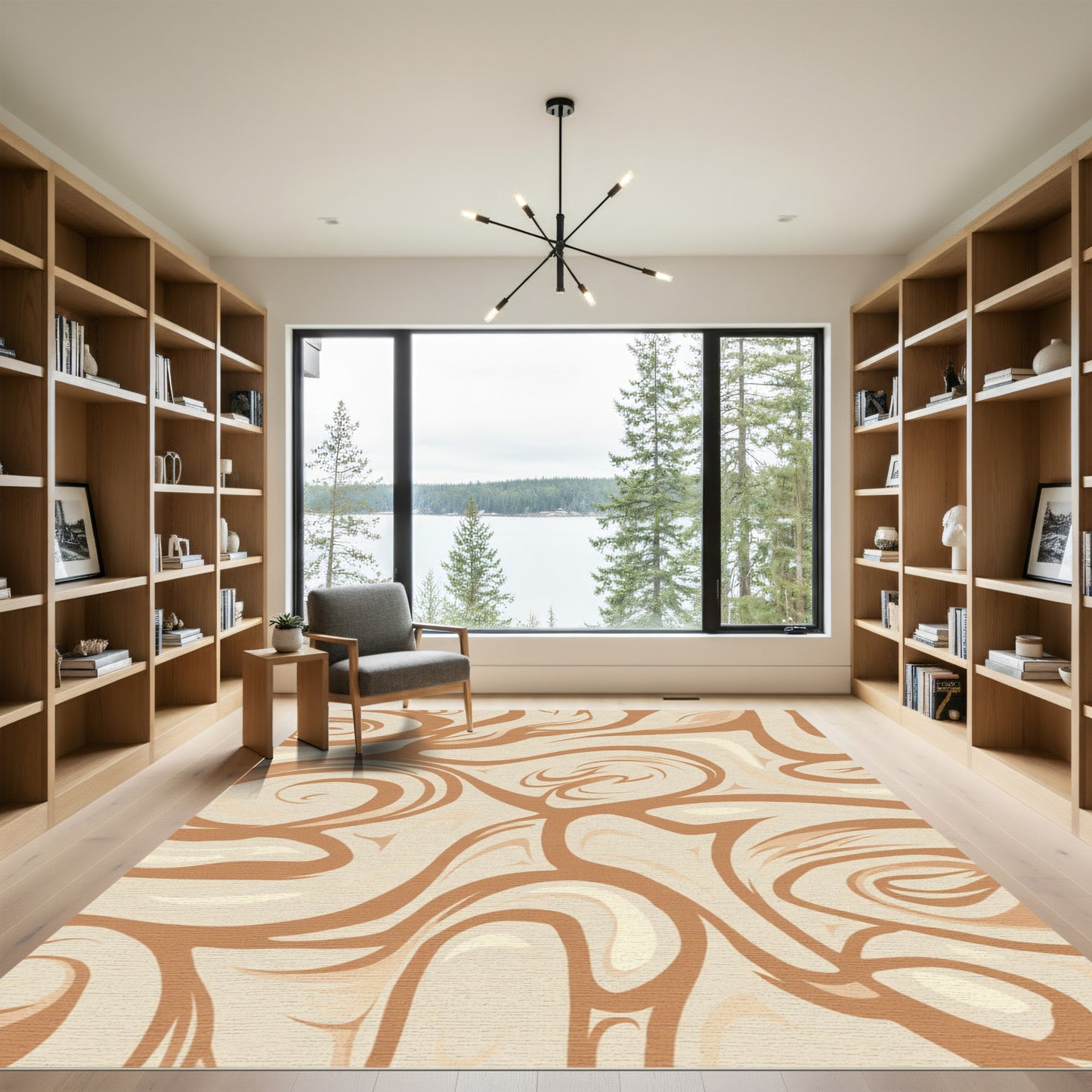 Earthy Swirl Abstract Fluid Rug