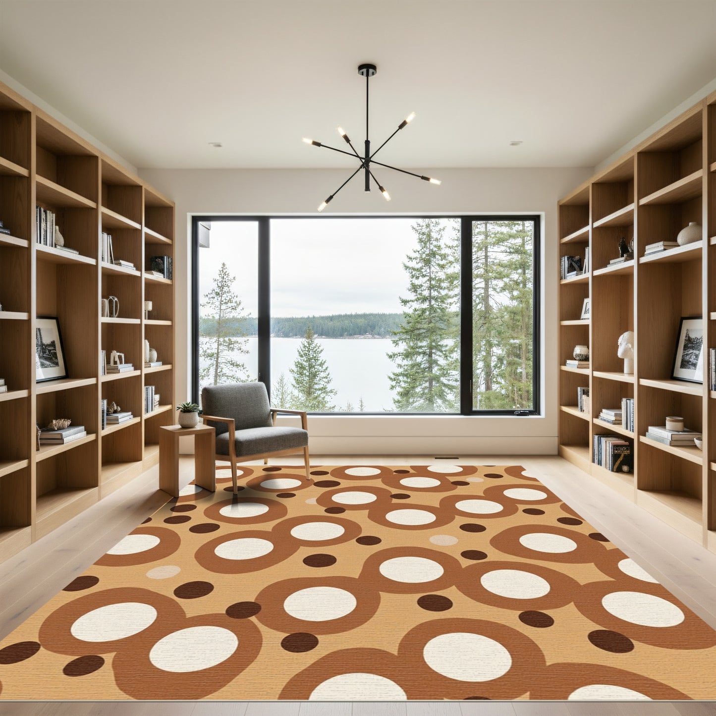Brown and Cream Abstract Circles Rug
