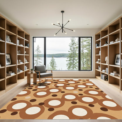 Brown and Cream Abstract Circles Rug