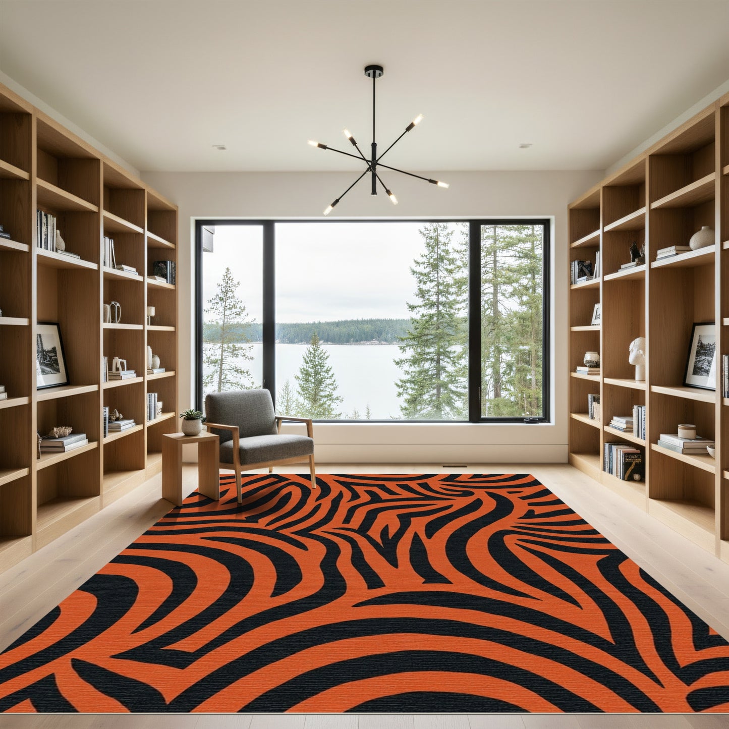 Bold Orange Black Abstract Zebra Rug