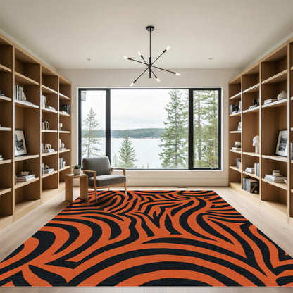Bold Orange Black Abstract Zebra Rug