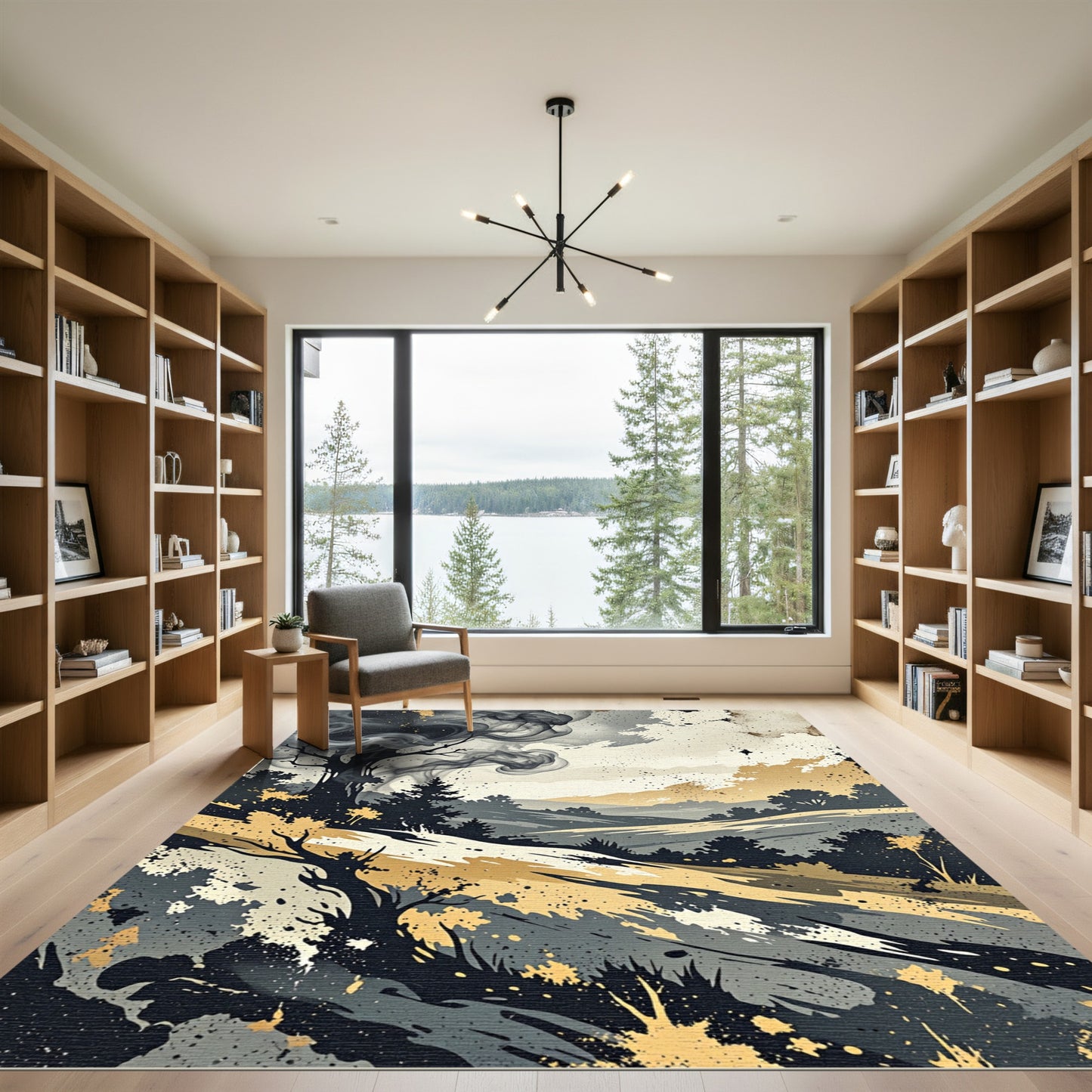 Smoky Black and Gold Landscape Splatter Rug