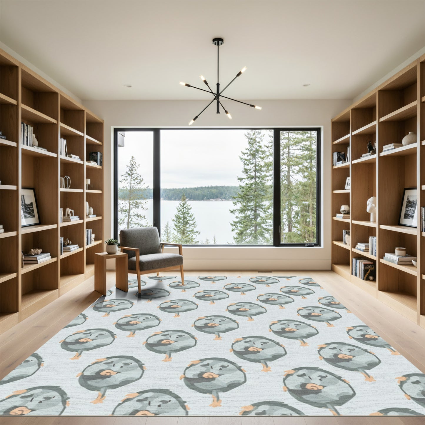 Cute Gray Bird Repeating Pattern Rug