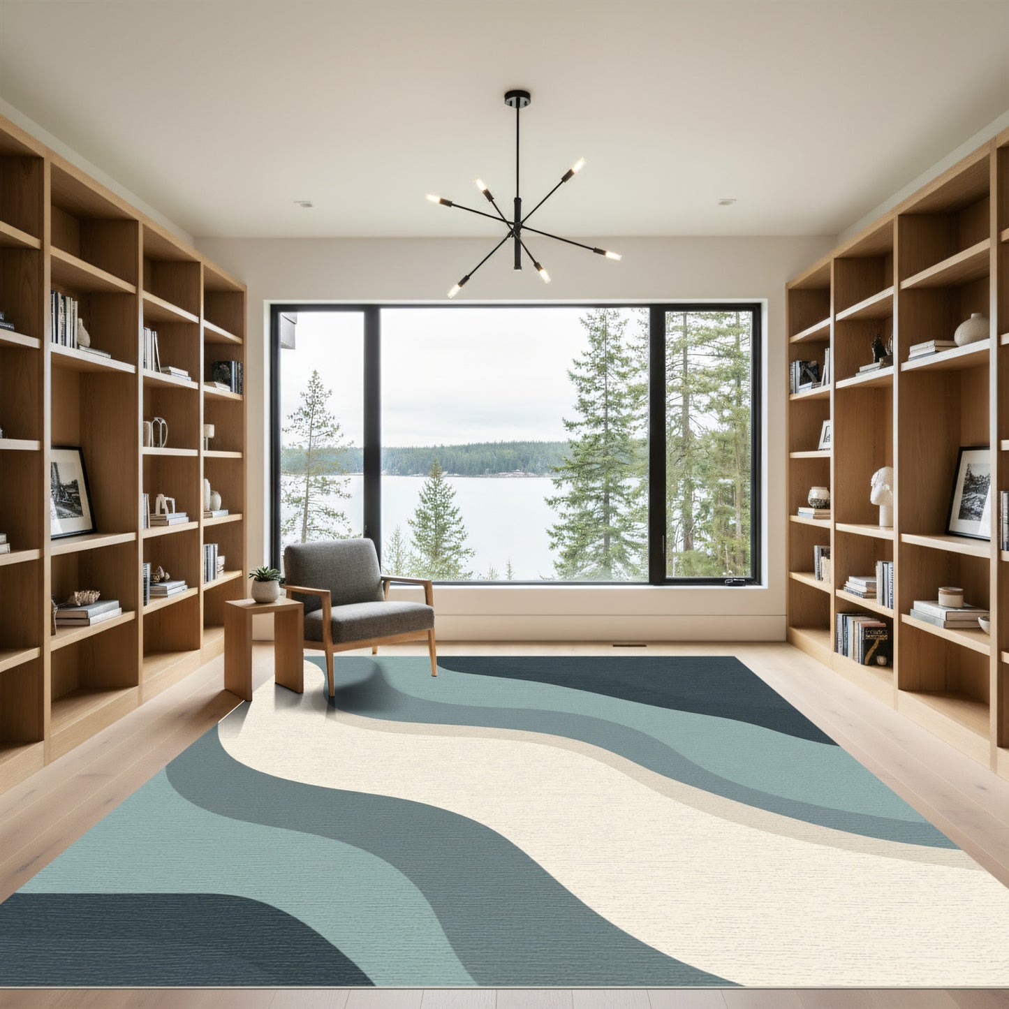 Cool Tone Abstract Wavy Terrains Rug