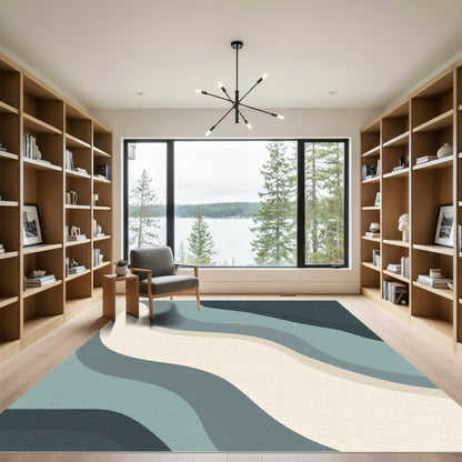 Cool Tone Abstract Wavy Terrains Rug