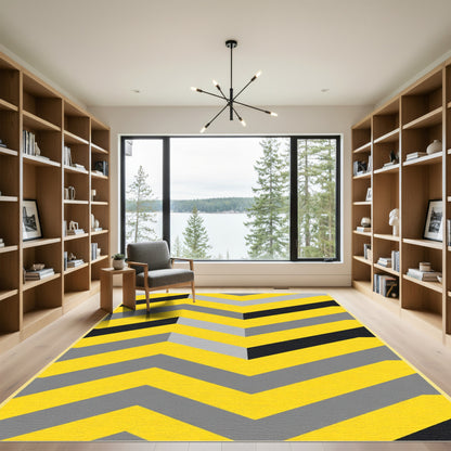 Bold Yellow Gray Black Chevron Lines Rug