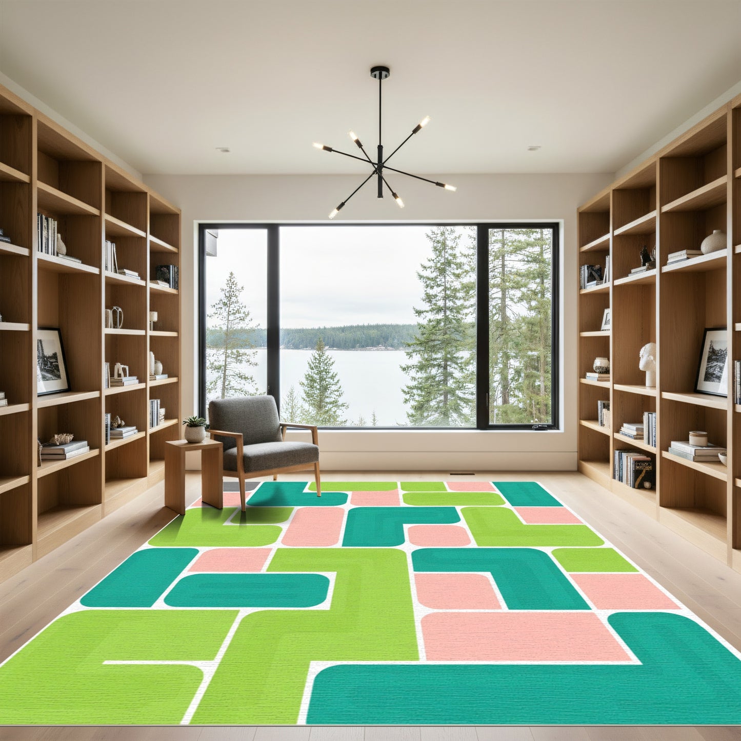 Teal Green Pink Pastel Geometric Blocks Rug