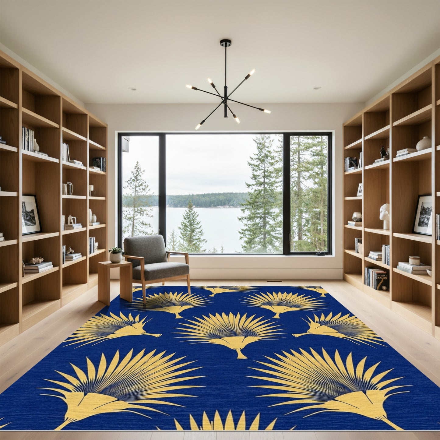 Golden Tropical Fan Leaf Rug