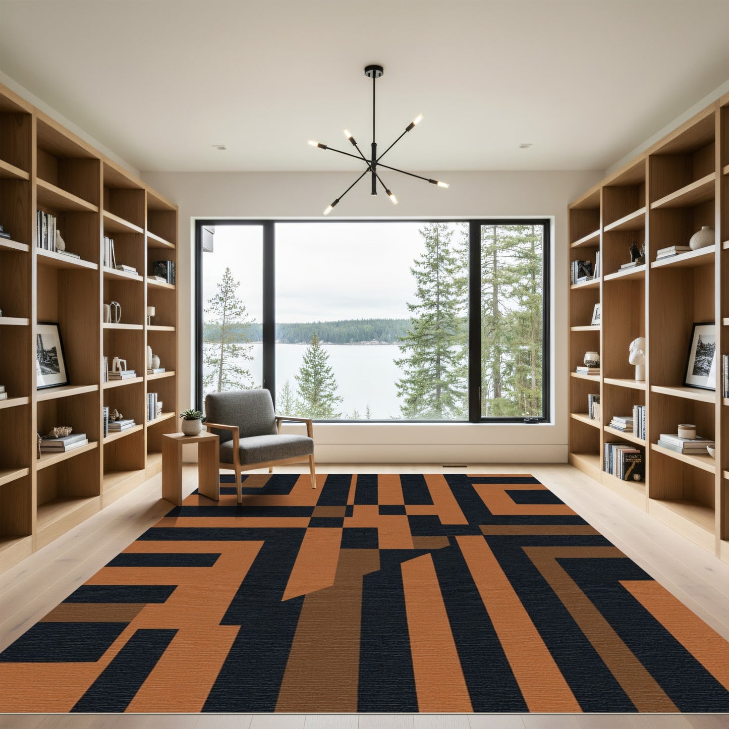 Terracotta Black Geometric Abstraction Rug