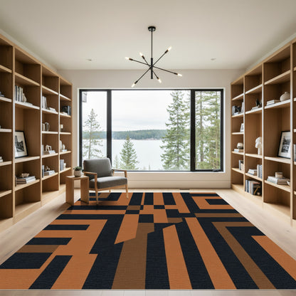 Terracotta Black Geometric Abstraction Rug