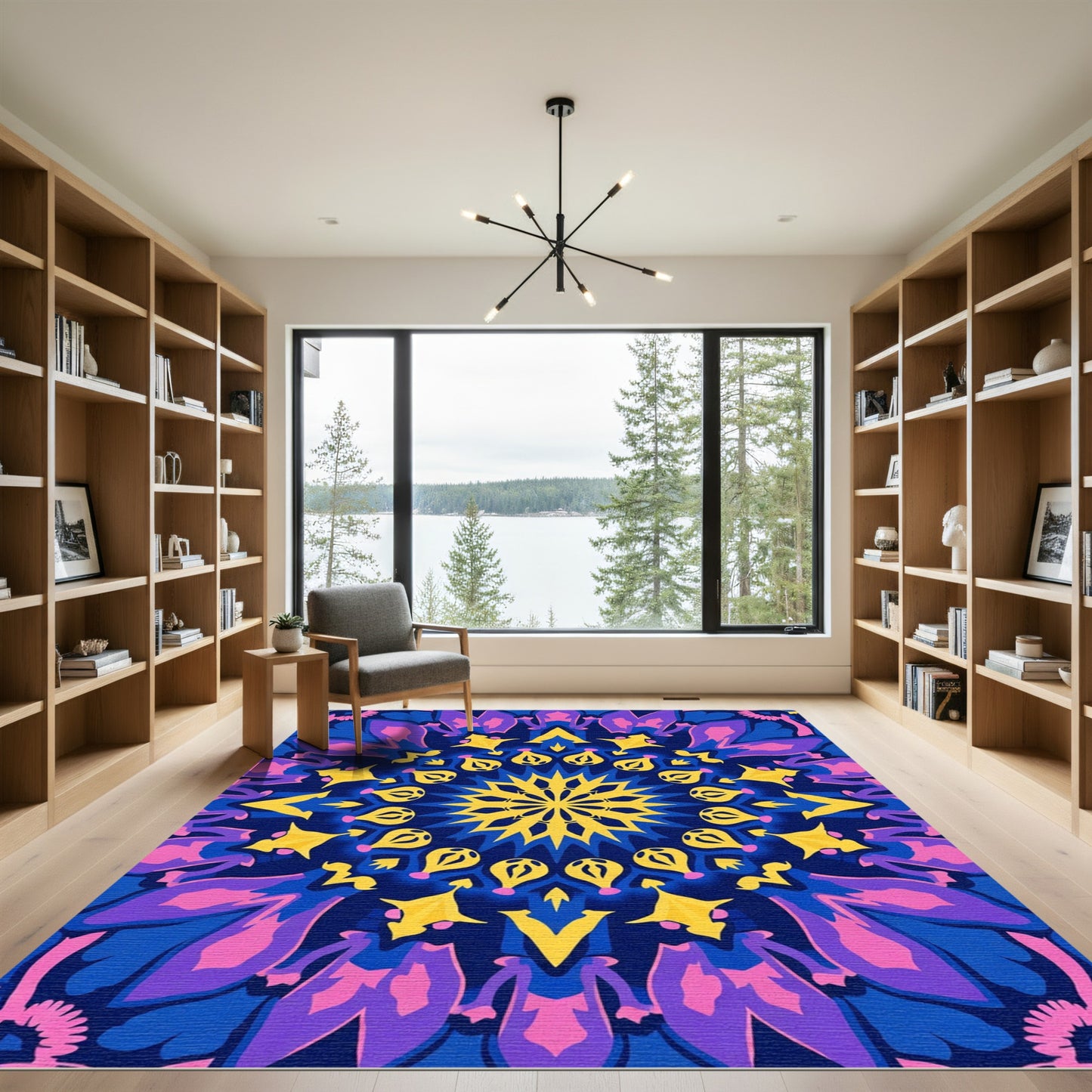 Radiant Blue Yellow Mandala Bloom Rug