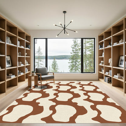 Brown Cream Abstract Cow Spot Rug