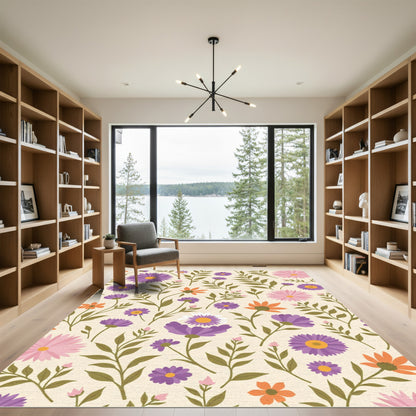 Whimsical Floral Garden Daisy Arrangement Rug