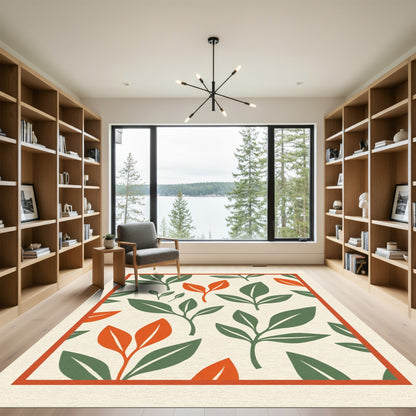Terracotta Green Leaf Scatter Rug