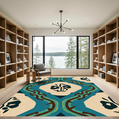 Teal Ochre Tribal Face Diamond Rug