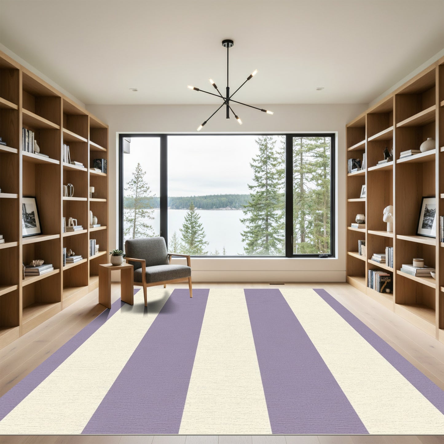 Soft Lavender Cream Vertical Stripes Rug