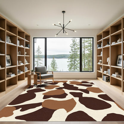 Brown Tan White Organic Spots Rug