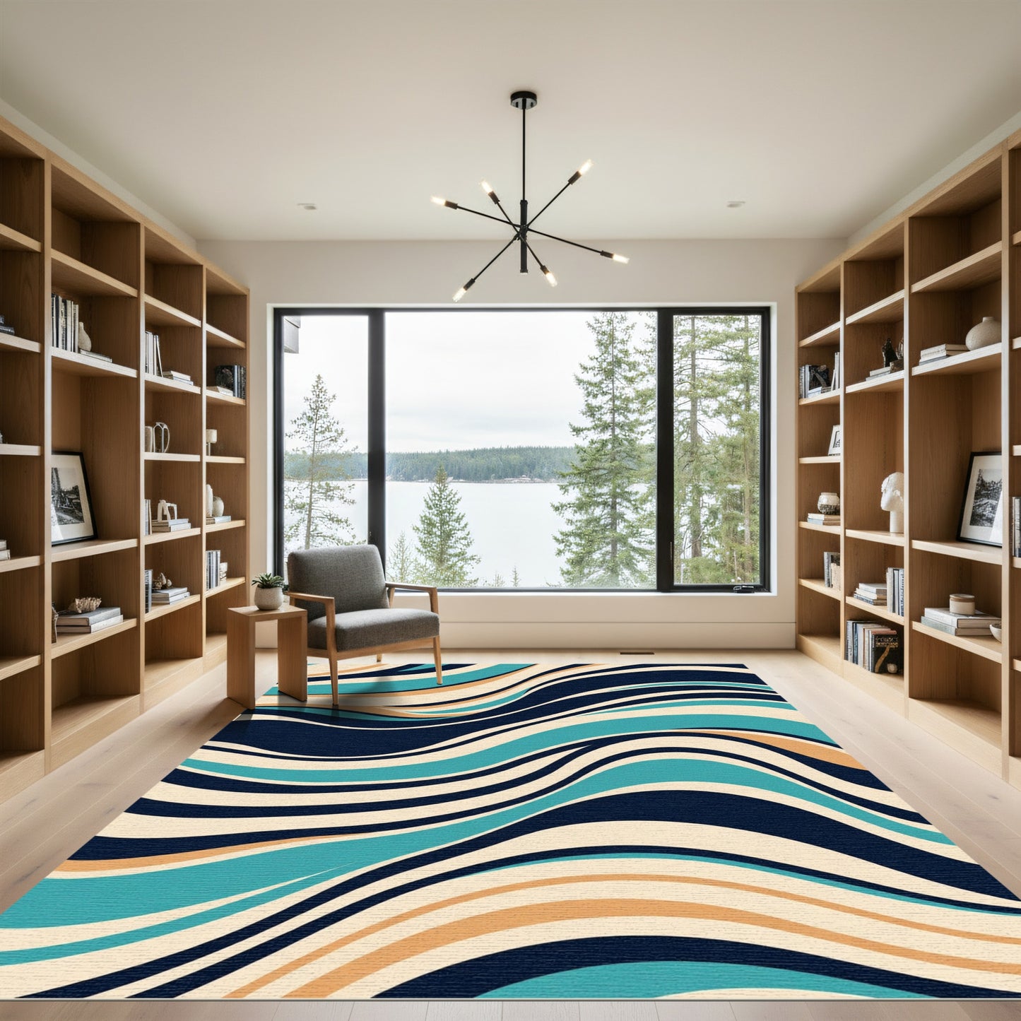 Navy Ocean Swirl Abstract Rug